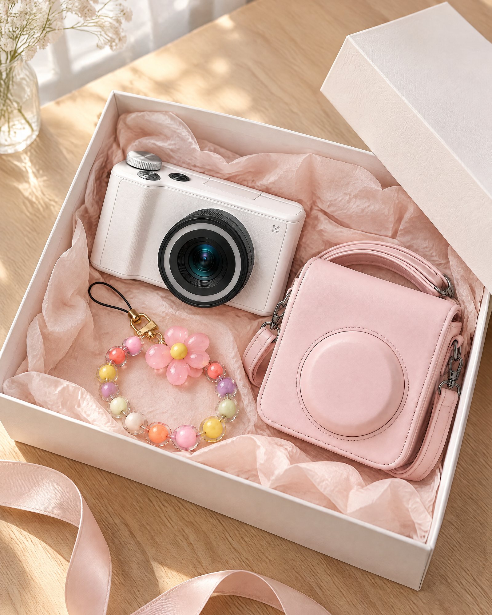The ring light camera and its accessories ready to give as a gift