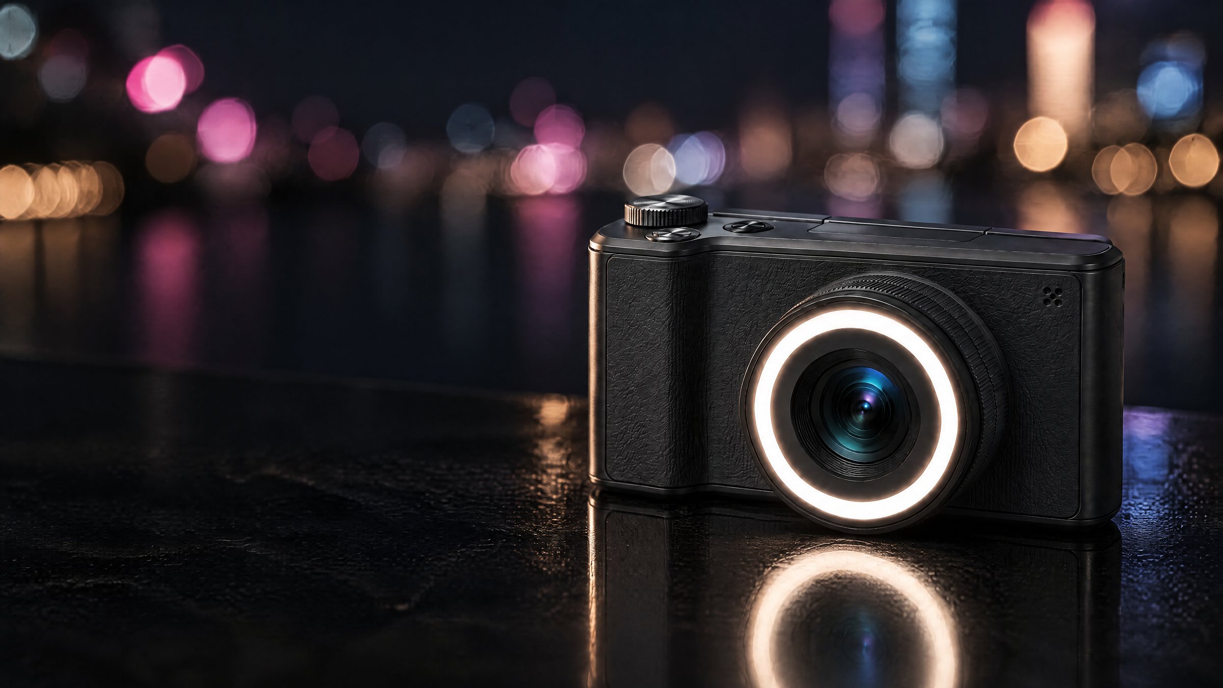 The LED ring around the lens glowing in the dark